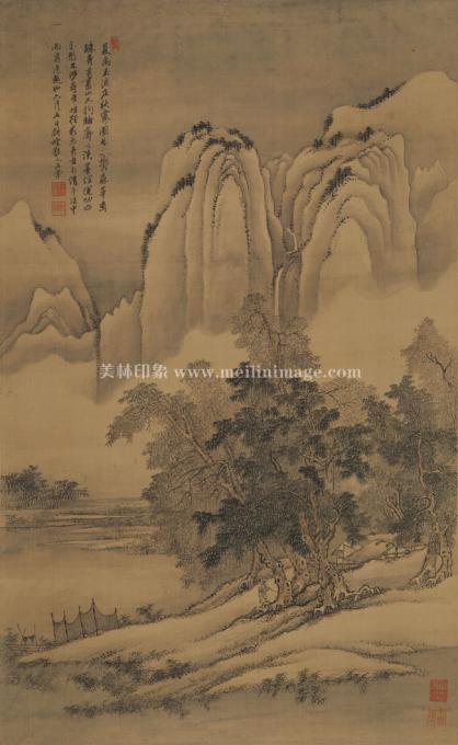 王石谷-仿夏禹王渔壮秋云图-50.6X82.3cm-1
