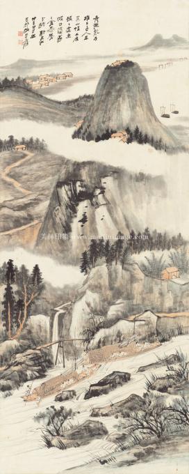张大行-急流行舟图纸本-53x133cm
