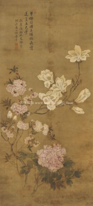 恽寿平-花卉图-绢本-46.7X103.4cm