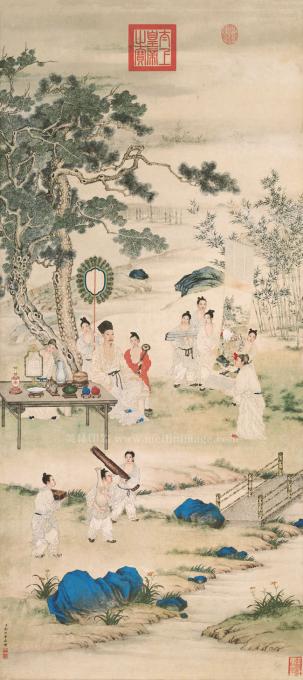 郎世宁-弘历观画图绢本136.4X62cm