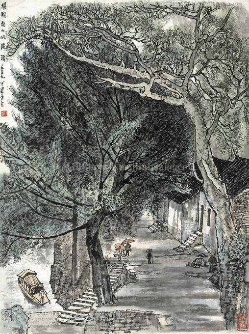 李可染-1959-阳朔南山厄渡头-45x60cm
